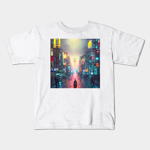 Tokyo Neon - Night Scenario - Animated Royal look Kids T-Shirt by Trendy-Now